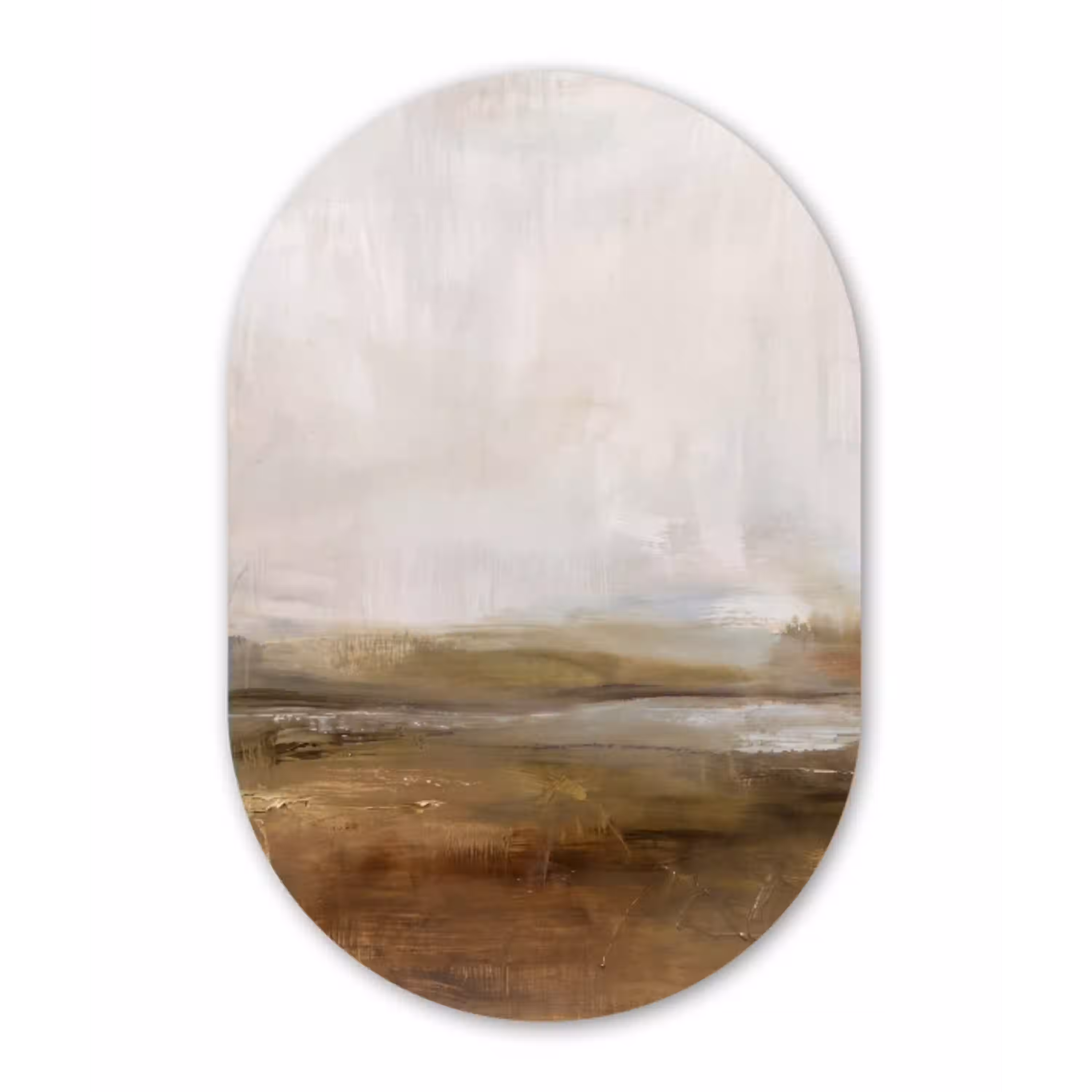 Abstract - Landschap - Natuur - Beige - Bruin Wandcirkel Ovaal Aluminium middel -3d