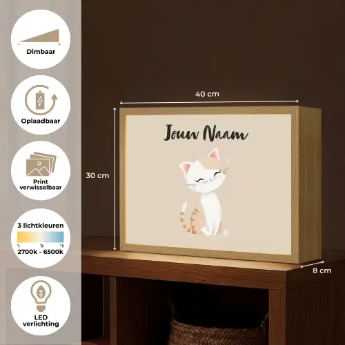 Kat - Kitten - Beige Light Box met batterij (Wandlamp kind) middel -USP_websiteoverzichtNL
