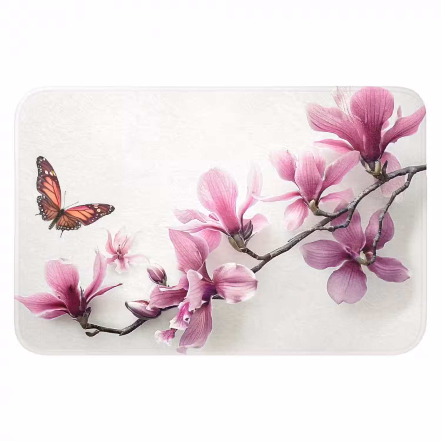 Badematte - Blüte - Schmetterling - Rosa - Natur - Weiß