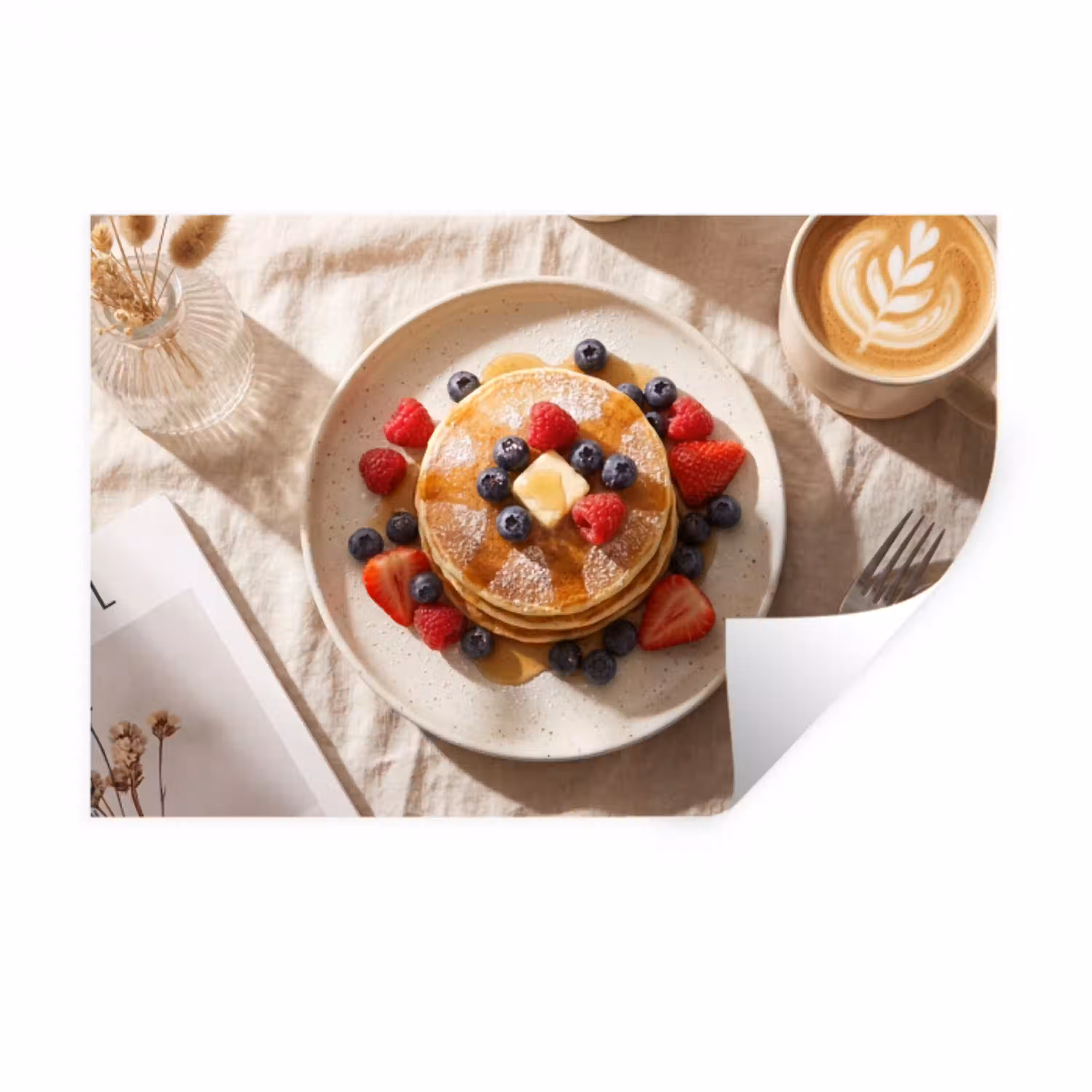 Pannenkoeken - Bessen - Ontbijt - Modern - Beige Muursticker klein -3d