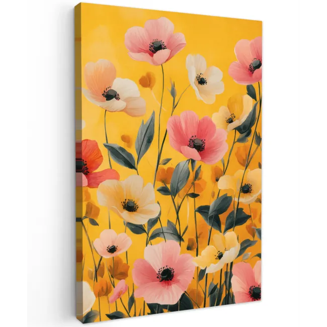 Bloemen - Veld - Geel Tuinposter op houten frame 2 cm dik klein -3d