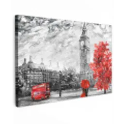 Schilderij - Big Ben - Rood - Paraplu canvas 2cm klein -z3d