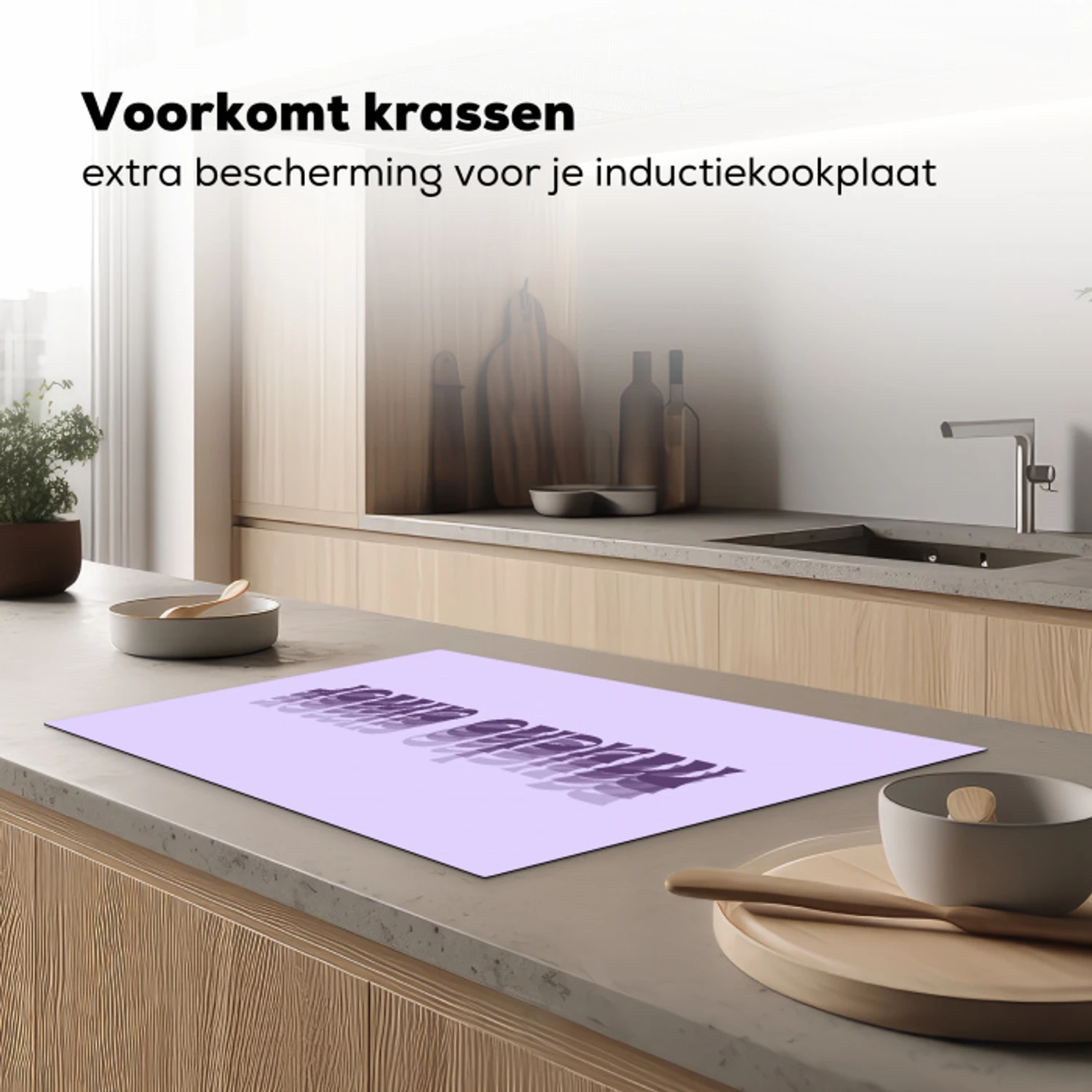Mucho amor - Paars - Gelaagde letters Inductie beschermer vinyl 3mm klein -sfeer1