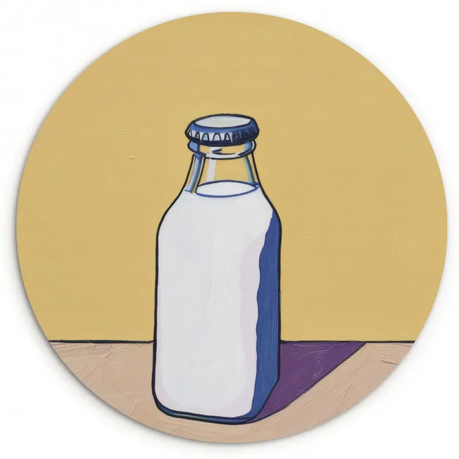 Glazen - Fles - Illustratie - Melk KitchenYeah - Keuken - Wandcirkel Forex klein -3d