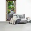 Doorkijk - Bloemen - Tuinpad - Natuur - Raam fotobehang vinyl groot -slaapkamer