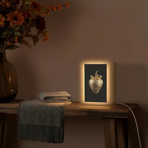 Aardbei - Goud - Zwart - Chrome Light Box met kabel (Tafellamp) klein -sfeer4