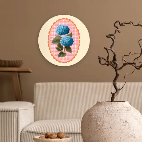 Bloemen - Blauw - Lijst - Bladeren Wandcirkel kunststof plaat 5mm dik klein -sfeer1