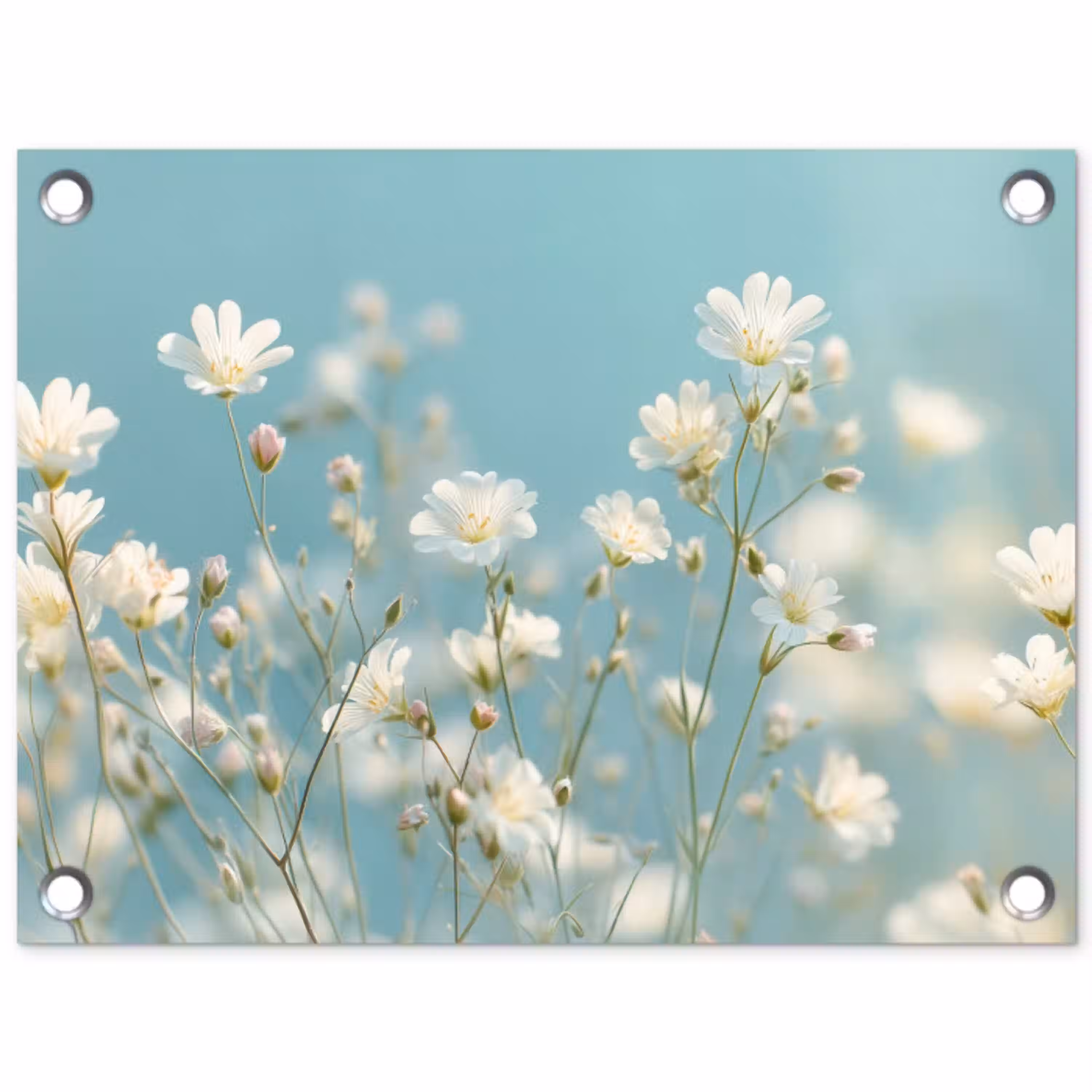 Stengels - Bloemen - Lucht - Wit tuinposter los doek klein -3d