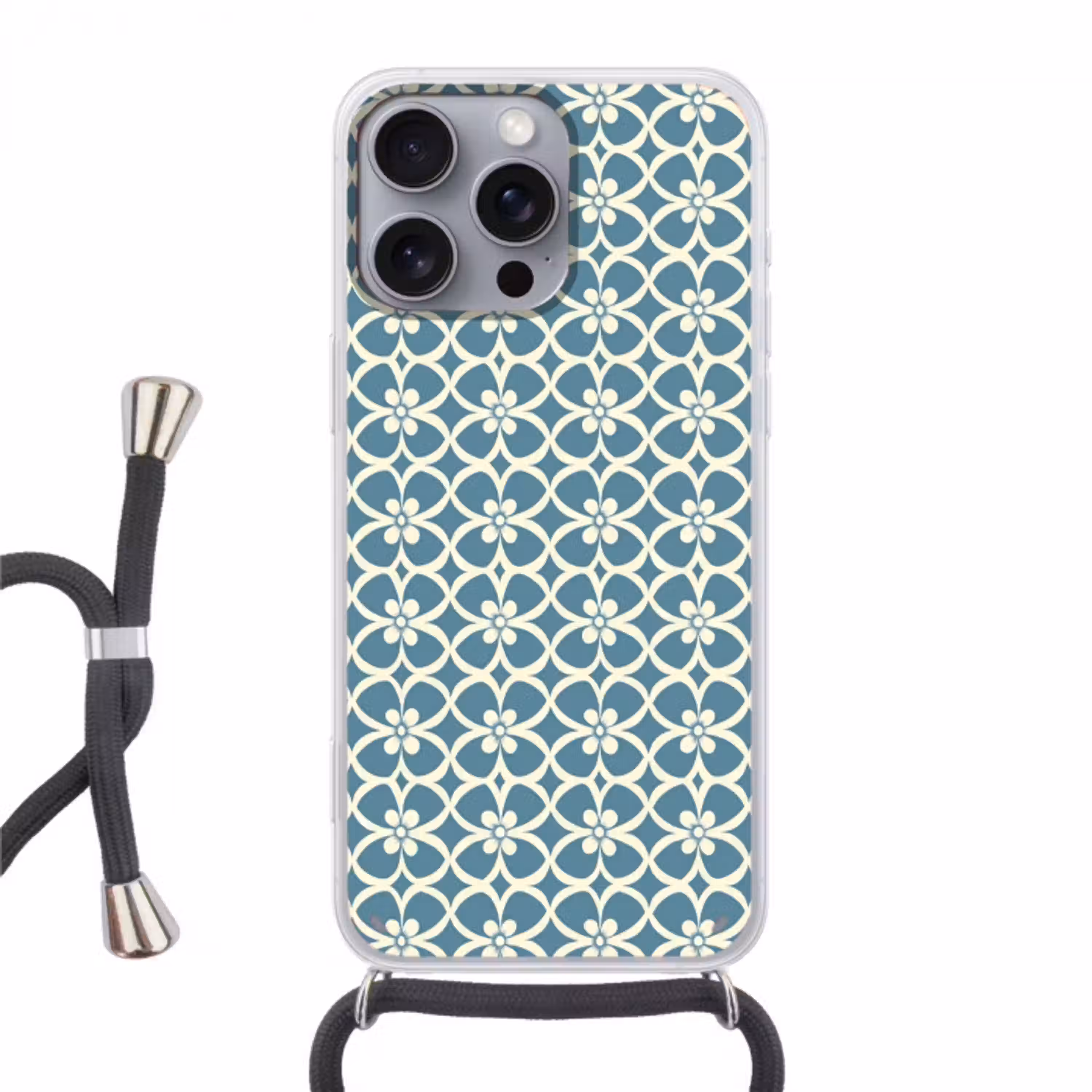 Patroon - Symmetrisch - Blauw Hoesje iPhone 16 Pro Max met koord klein 804 -3d