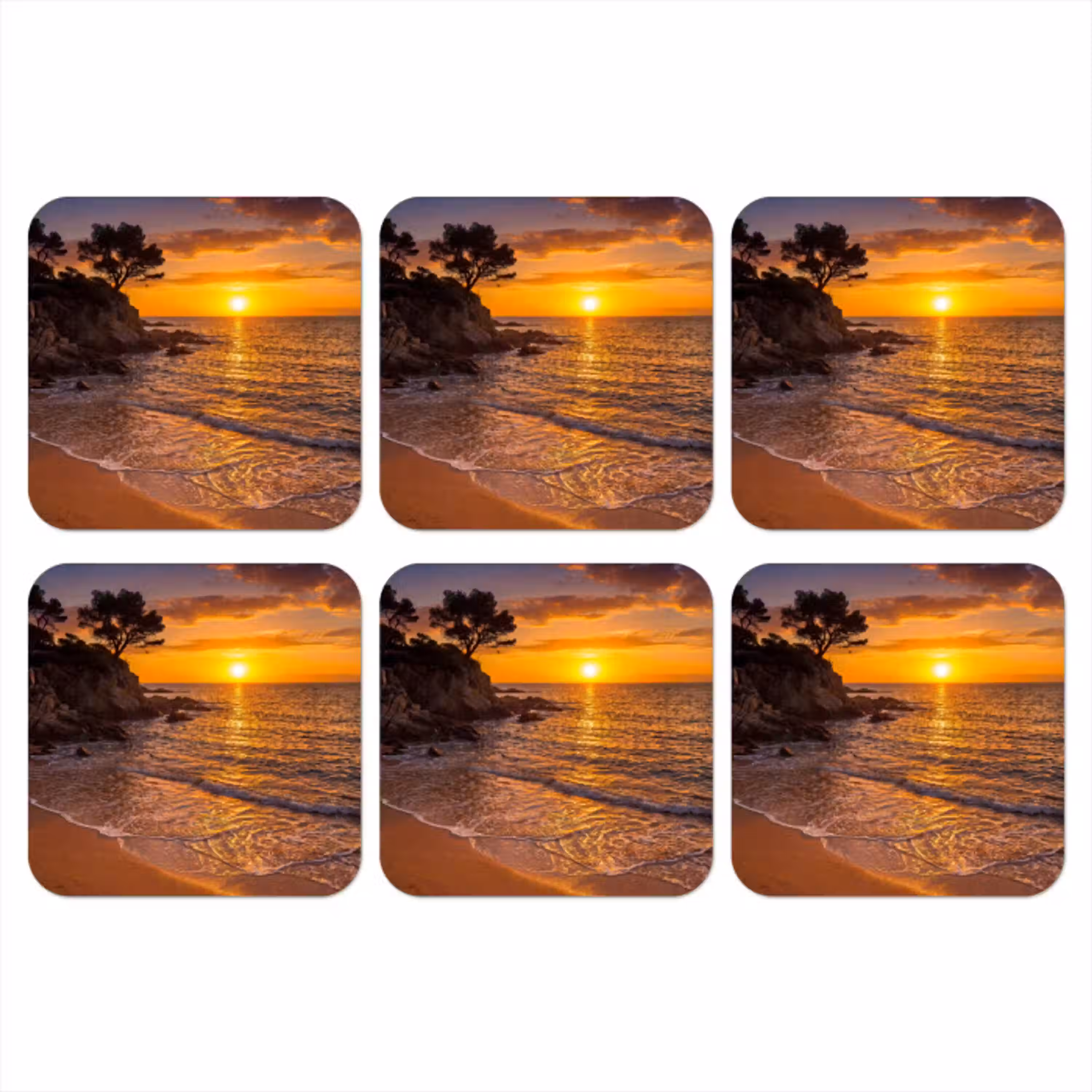 Zee - Kust - Zonsondergang - Natuur - Oranje onderzetter kurk middel -3d