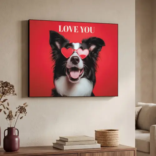 Hond - Hartjesbril - Loveyou - Rood Textielframe zwart klein -sfeer3