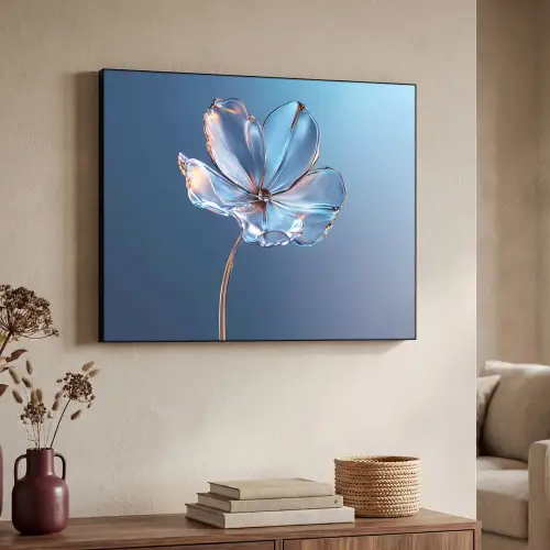 Blauw - Bloem - Glazen - Sierlijk Textielframe - compleet frame klein -sfeer3