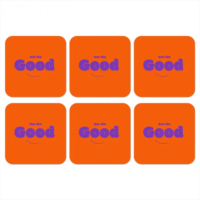 See the good - Paars - Oranje - Smiley onderzetter kurk middel -3d