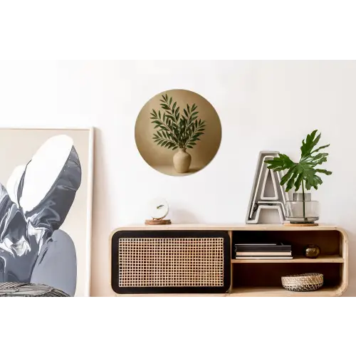 Vaas - Olijftakken - Bladeren - Beige Wandcirkel aluminium klein -kantoor