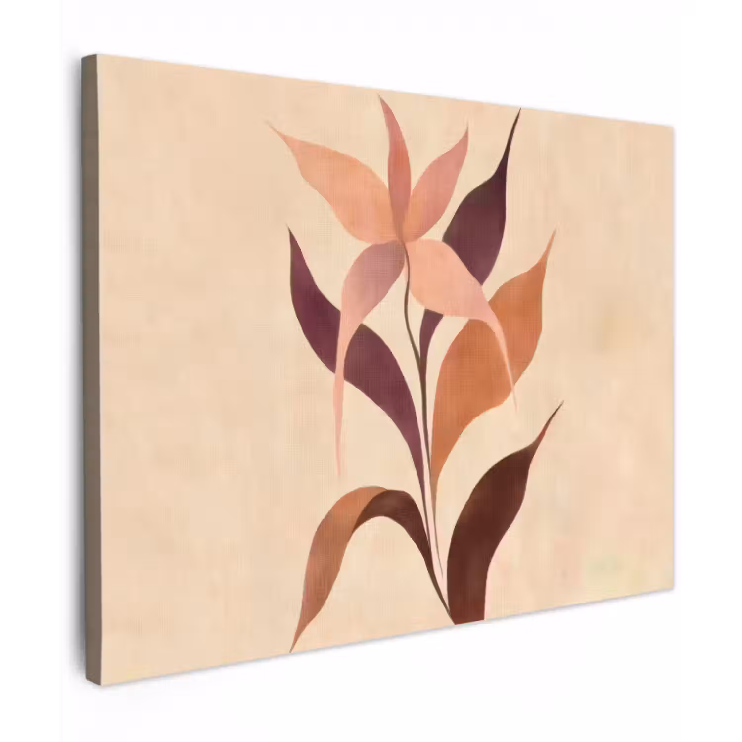Canvas schilderij - Minimalistisch - Bloem - Bladeren - Beige