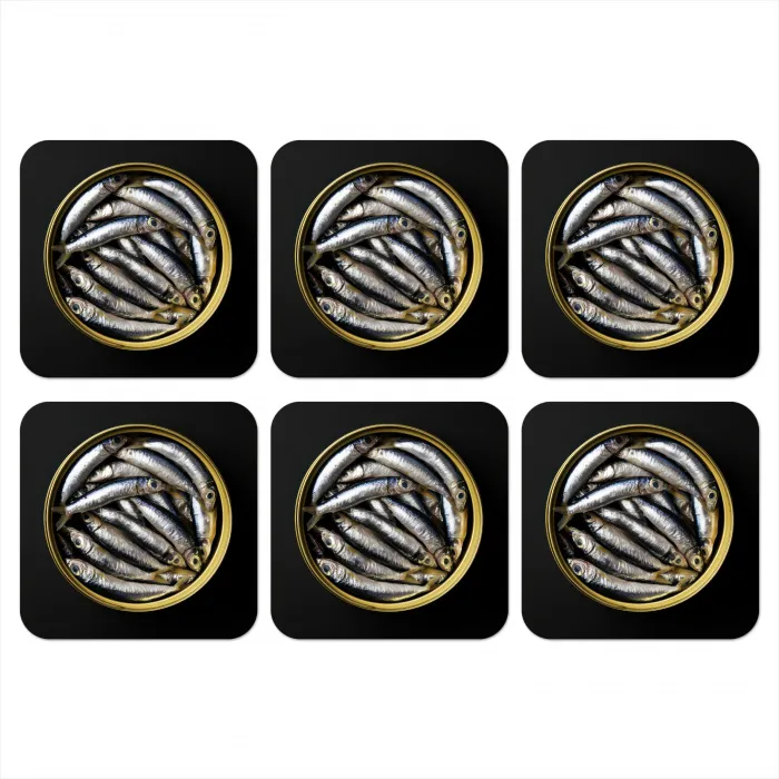 Sardines - Vissen - Rond - Zwart onderzetter kurk middel -3d