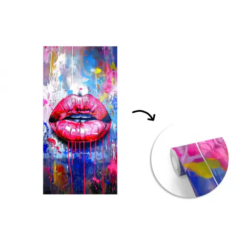 Graffiti - Lippen - Felroze - Geschilderd fotobehang vinyl groot -3d