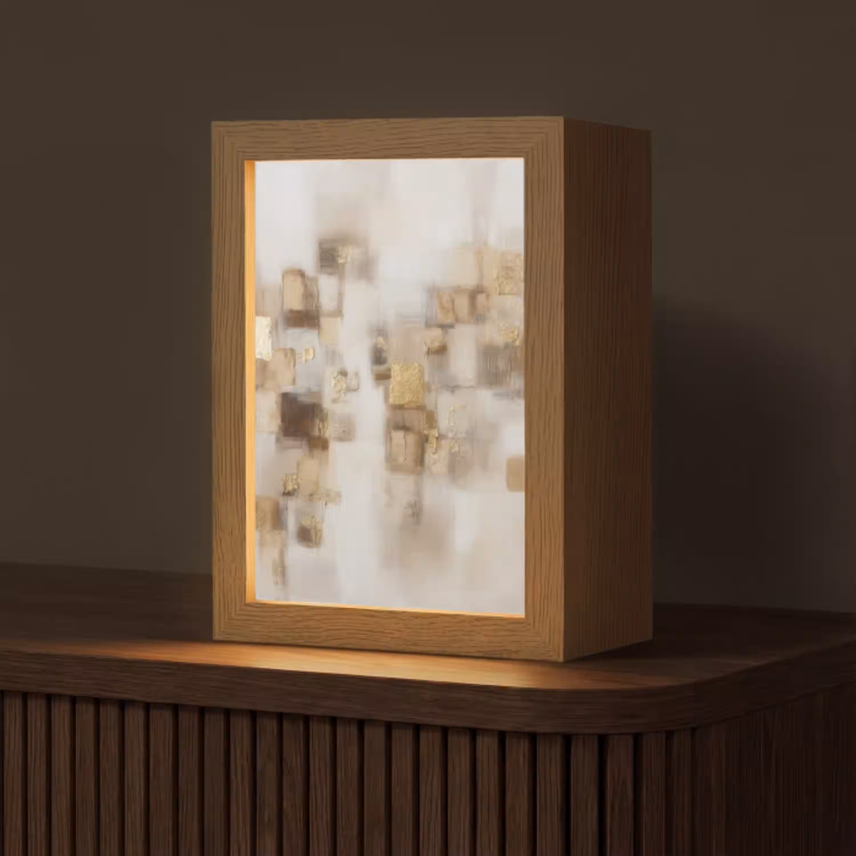Abstracte vierkanten - Aardetonen - Mistig Light Box met kabel (Tafellamp) klein -z3d_website