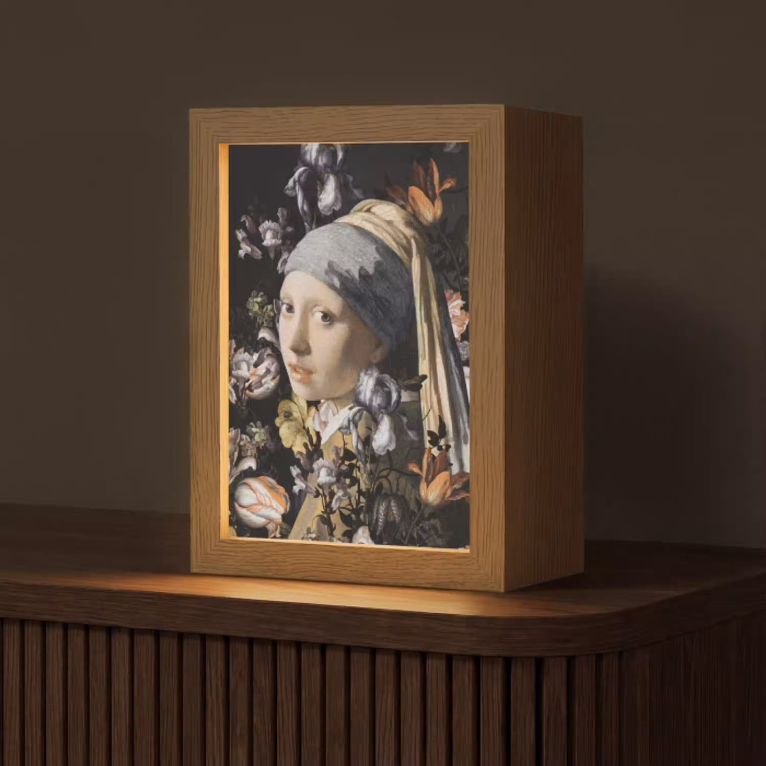 Meisje met de parel - Johannes Vermeer - Bloemen Light Box met kabel (Tafellamp) klein -z3d_website