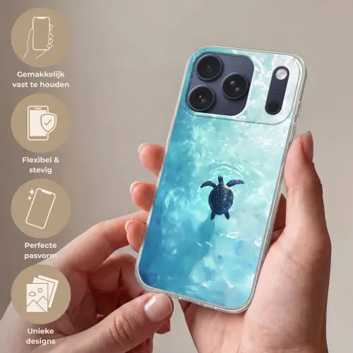 Schildpad - Zee - Blauw - Schittering Telefoonhoesje iPhone 17 Pro klein -sfeer3_NL