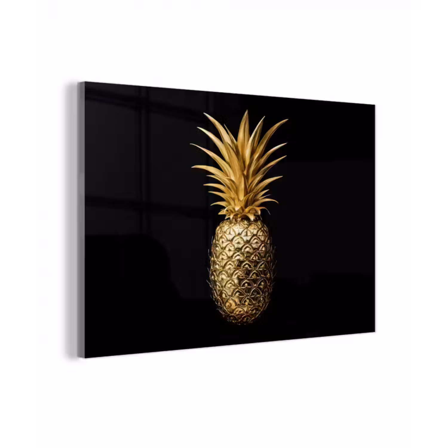 Glas schilderij - Ananas - Zwart - Goud - Luxe
