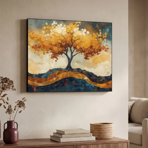 Boom - Natuur - Goud - Modern Textielframe zwart klein -sfeer3