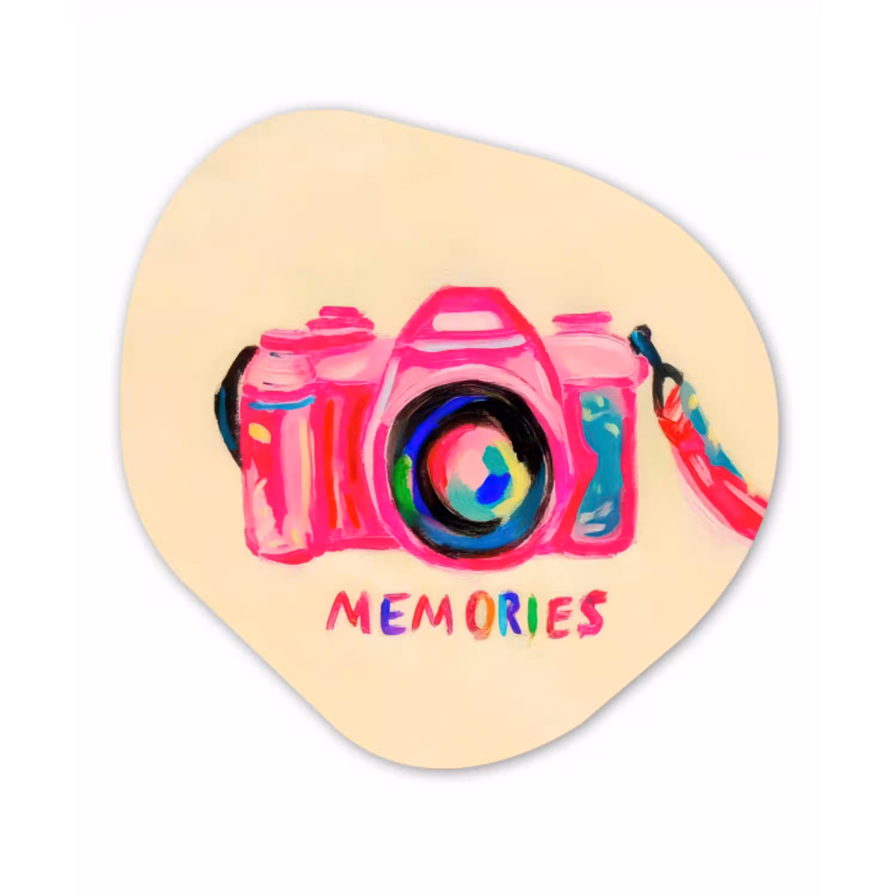 Camera - Memories - Roze - Geschilderd Wandcirkel Organisch Plexiglas middel -3d