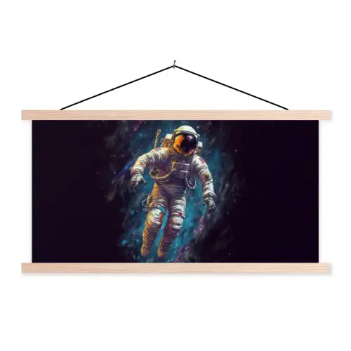 Ruimte - Neon - Astronaut - Sterren textielposter latten blank klein -3d