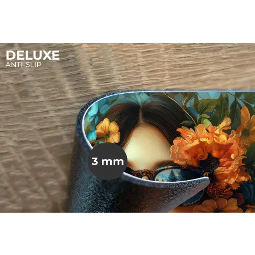 Vrouw - Bloemen - Oranje - Blauw - Modern Placemat vinyl groot -closeup