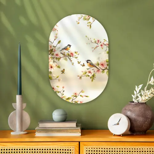 Takken - Bloemen - Vogeltjes - Roze Wandcirkel Ovaal Forex klein -sfeer2
