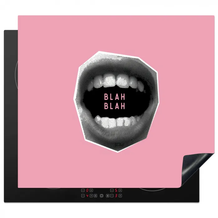 Mond - BLAH BLAH - Roze Inductie beschermer vinyl 3mm middel -3d