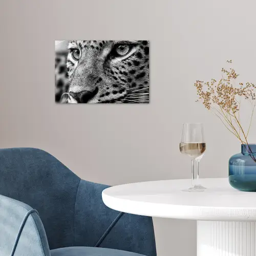 Luipaard - Zwart - Wit - Oog poster papier klein -sfeer3