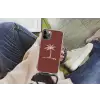 Palmboom - Beige - Rood - Tropisch Hoesje iPhone 12 Pro met koord klein -hand