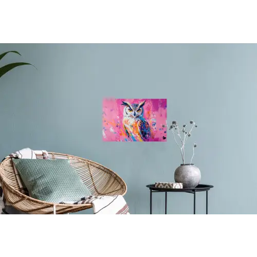 Uil - Roze - Blauw - Verf - Abstract Muursticker klein -plant