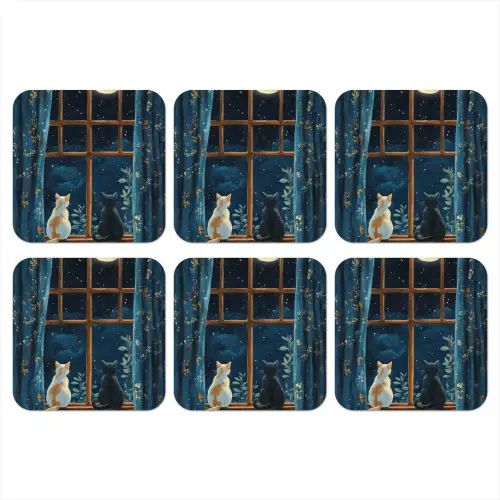 Kat - Sterrenhemel - Blauw onderzetter kurk middel -3d
