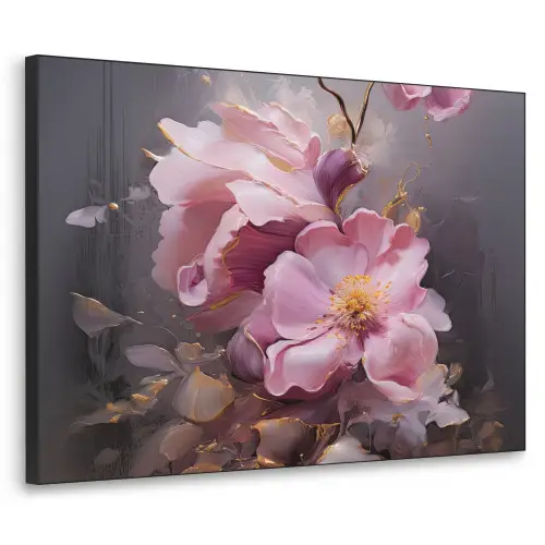 Bloemen - Roze - Stilleven - Kunst Textielframe zwart klein -3d