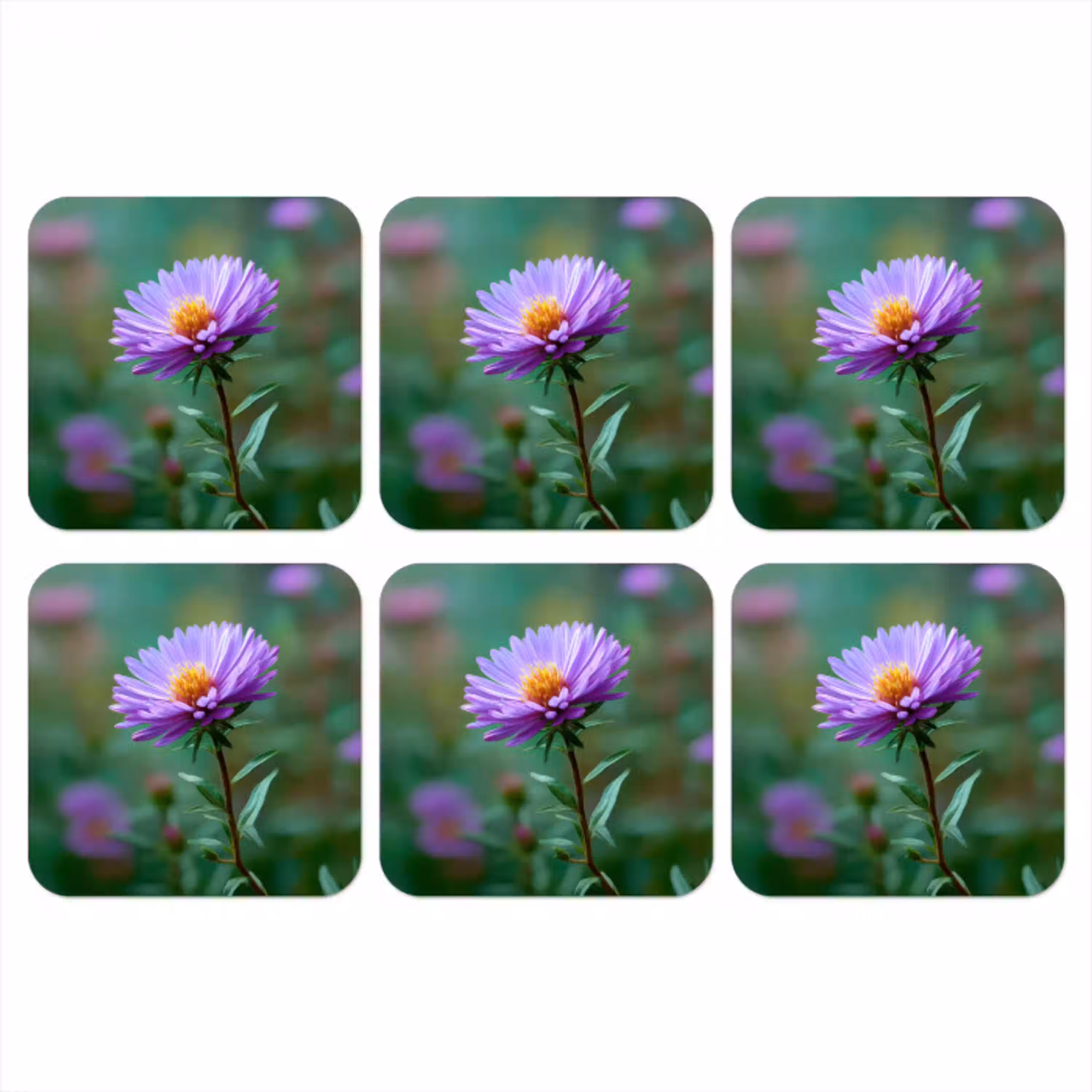 Aster - Paars - Bloem - Blaadjes onderzetter kurk middel -3d