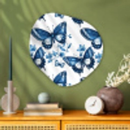 Blauw - Vlinders - Bloemen - Wit Wandcirkel Organisch Aluminium middel 851 -sfeer2