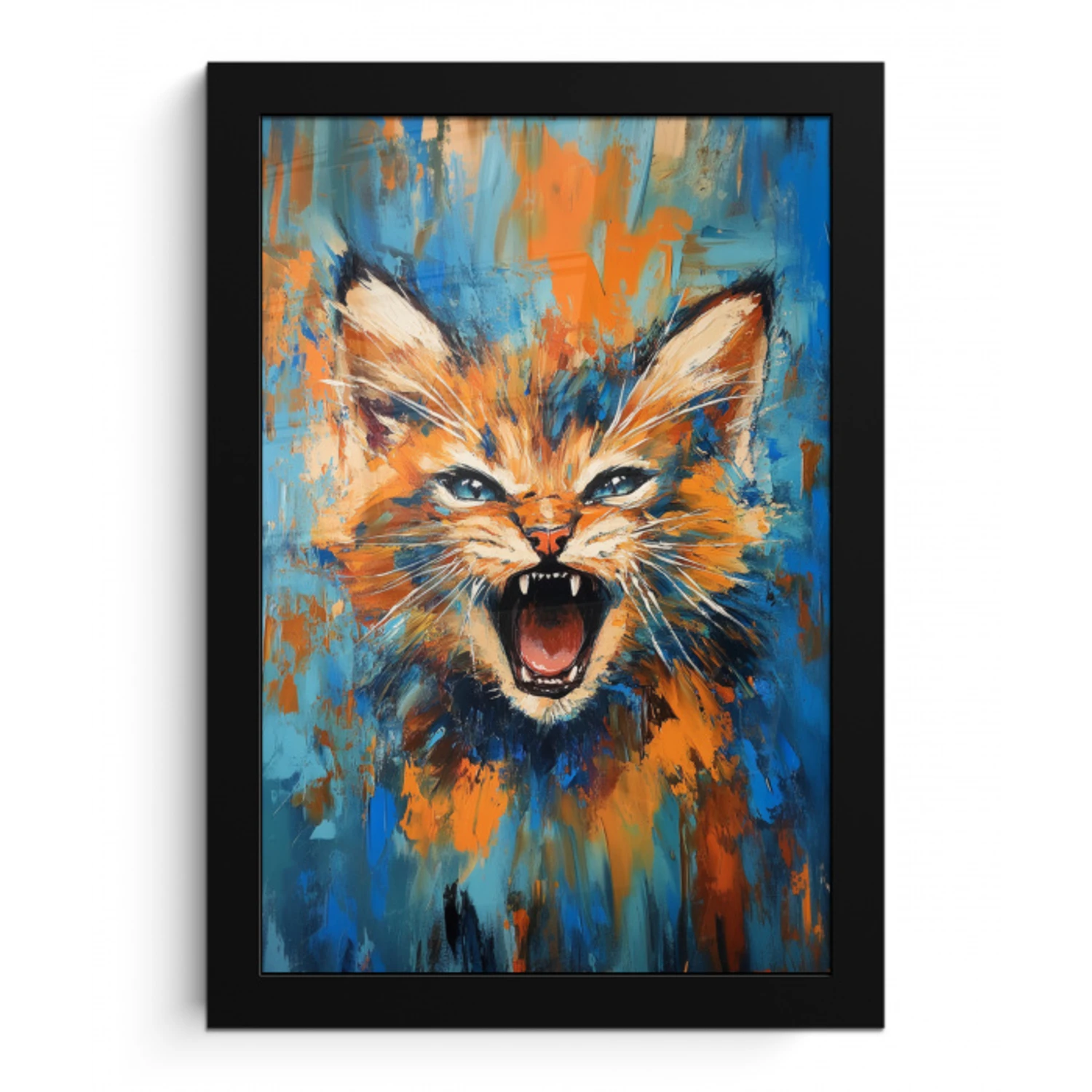 Kat - Kleurrijk - Oranje - Blauw fotolijst zwart zonder passe partout klein -3d