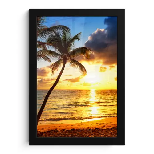 Strand - Horizon - Zonsondergang - Palmboom - Zee fotolijst zwart zonder passe partout klein -3d