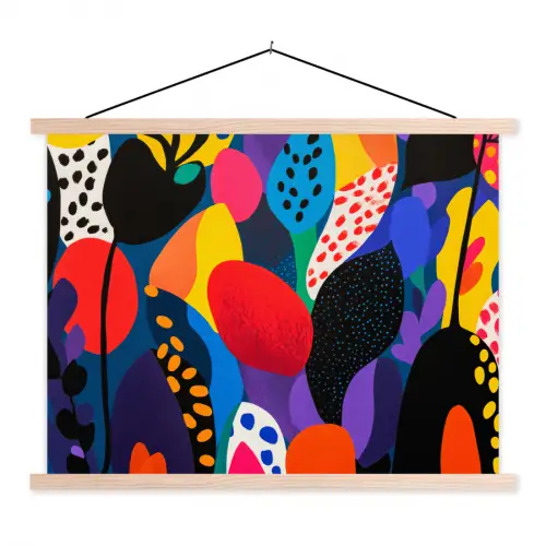 Bloemen - Bladeren - Abstract - Rood textielposter latten blank klein -3d
