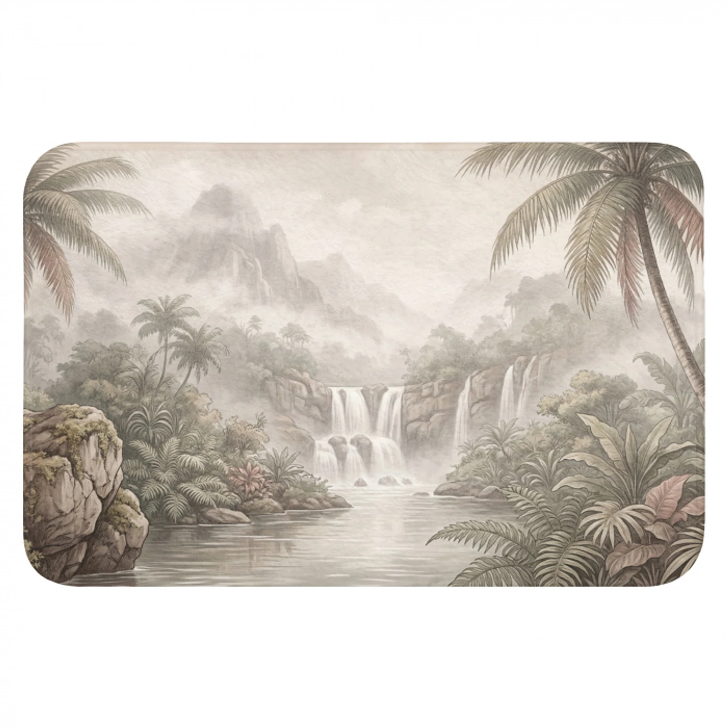 Jungle - Watervallen - Tropisch - Illustratie Badmat klein -3d