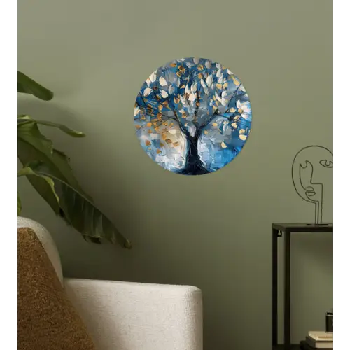 Boom - Blauw - Goud - Abstract Wandcirkel behangsticker klein -sfeer2