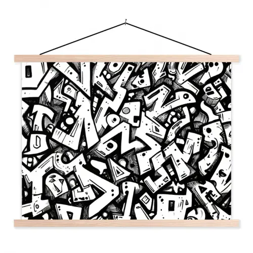 Vormen - Letters - Graffiti - Zwart textielposter latten blank klein -3d