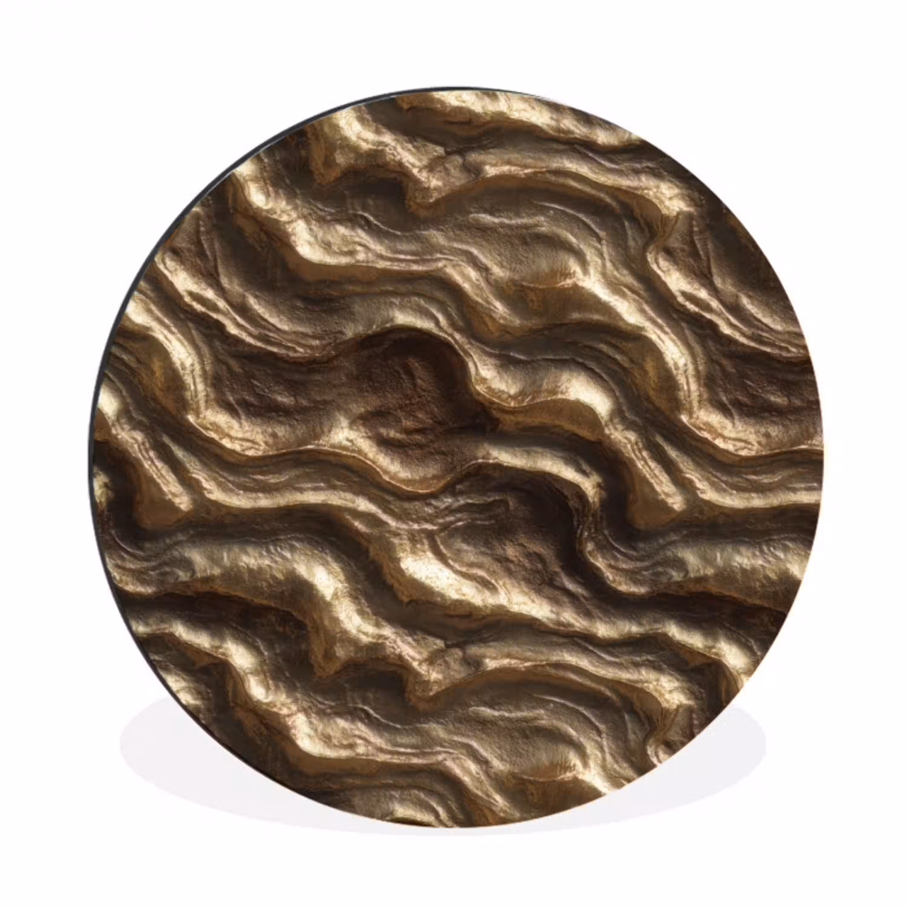 Reliëf - Golven - Abstract - Bronsgoud Wandcirkel aluminium klein 190 -3d