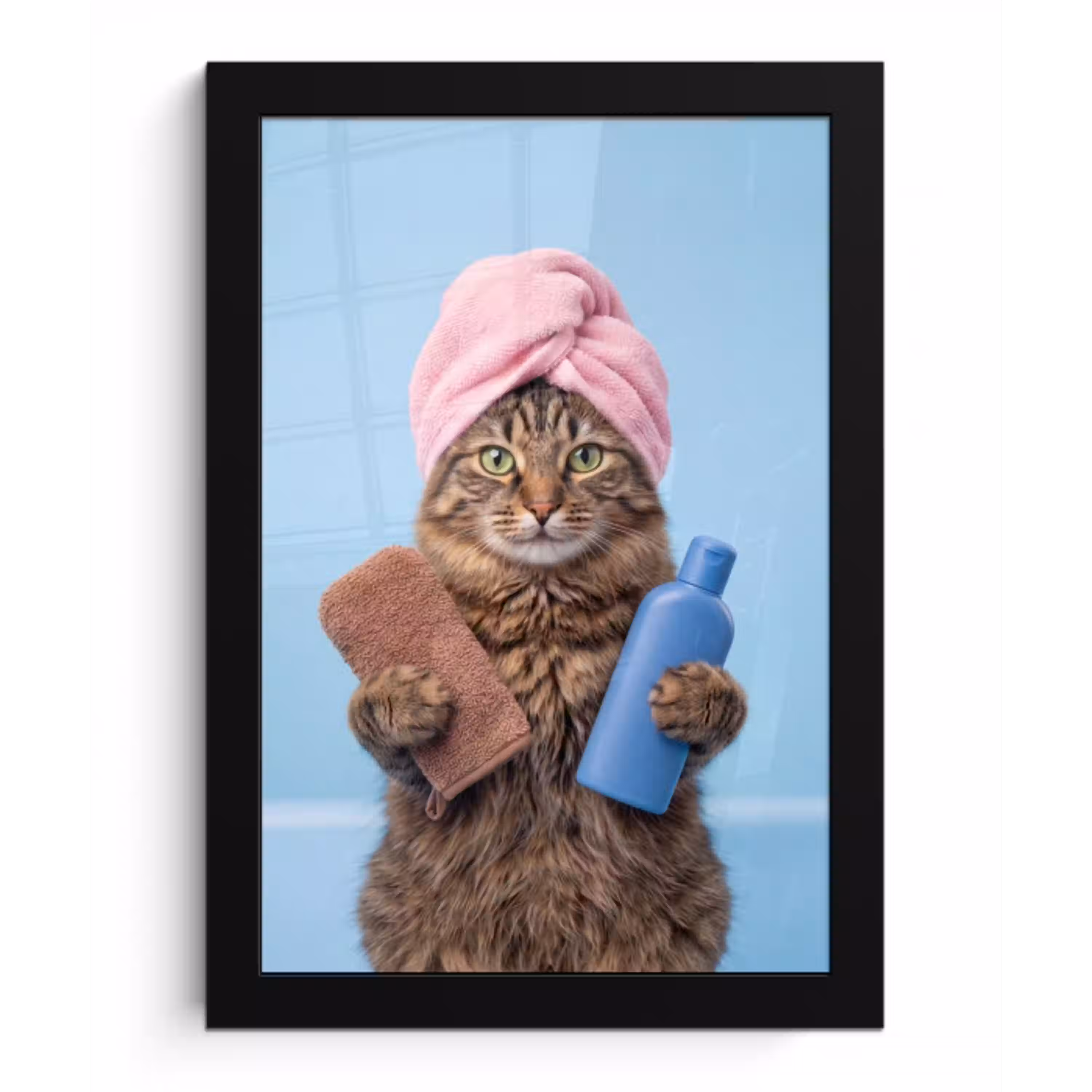 Kat - Handdoek - Washand - Zeep fotolijst zwart zonder passe partout klein -3d