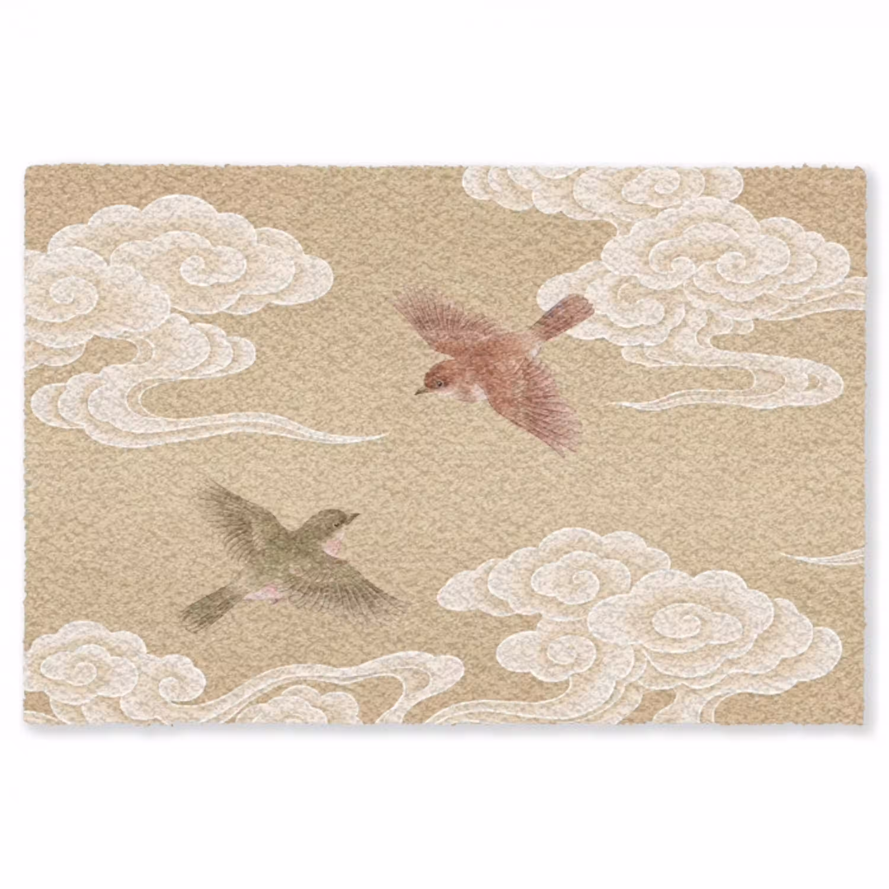 Vogels - Vliegen - Beige Vloerkleed Rechthoek klein -3d