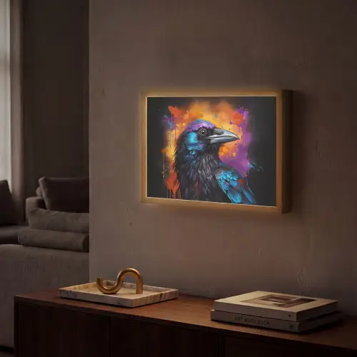 Vogel - Kraai - Graffiti - Zwart - Dieren Light Box met batterij (Wandlamp) middel -sfeer1