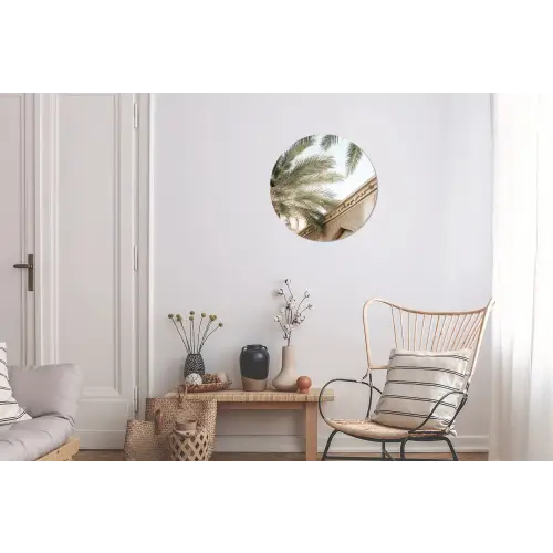 Gebouw - Palmbomen - Beige - Zon Wandcirkel aluminium klein -woonkamer