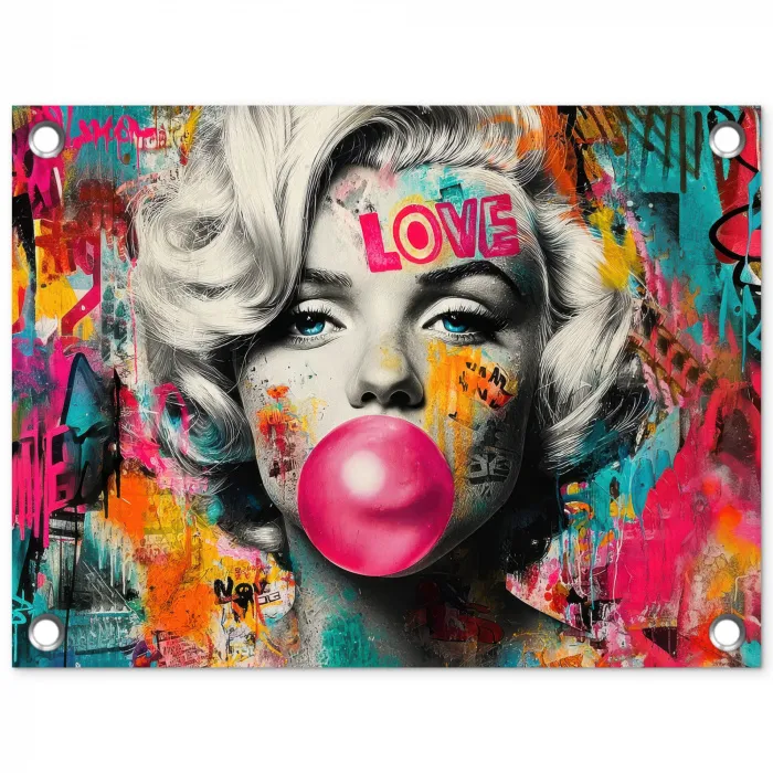 Vrouw - Kauwgom - Graffiti - Neonkleuren tuinposter los doek klein -3d